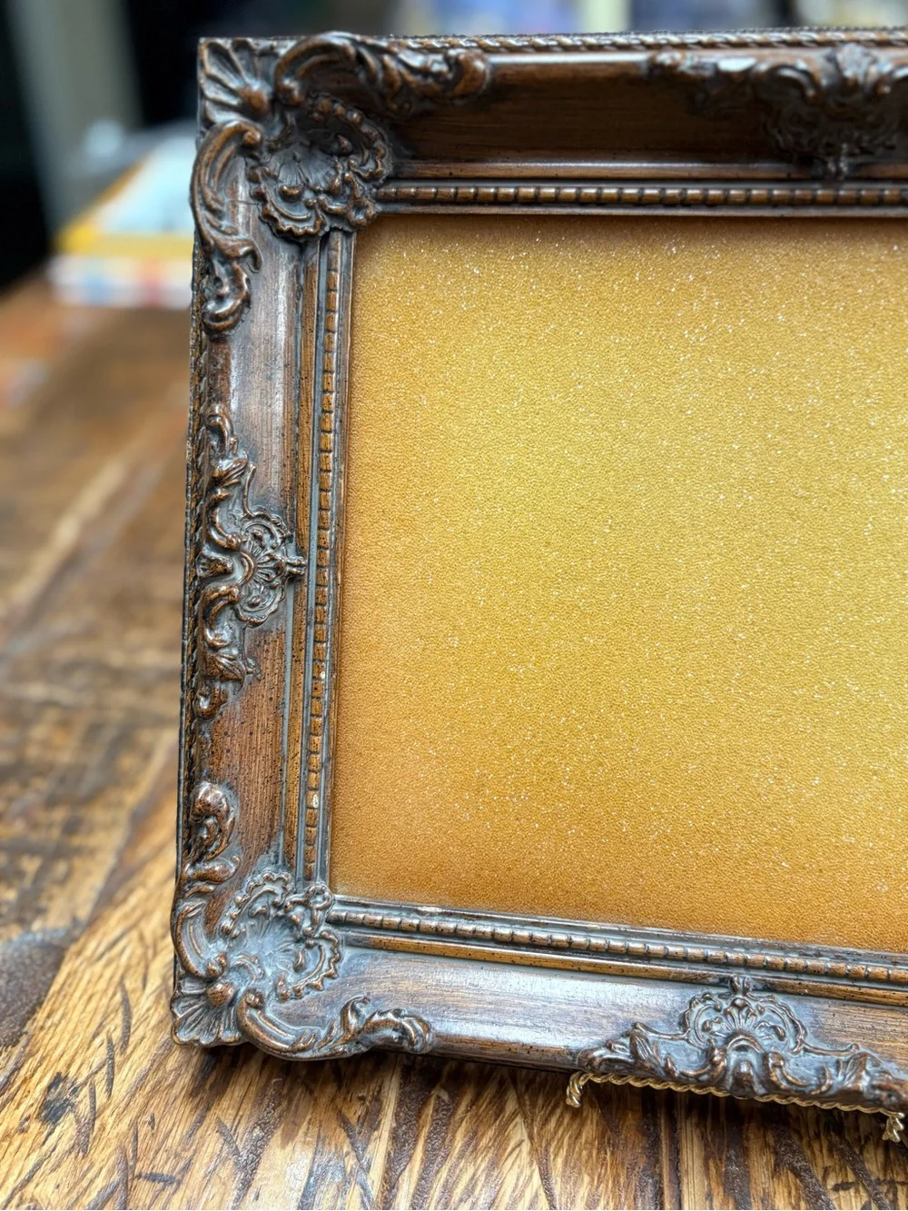 Vintage Brown Carved Ornate Detaiing Picture Frame w/Glass 13”X11”